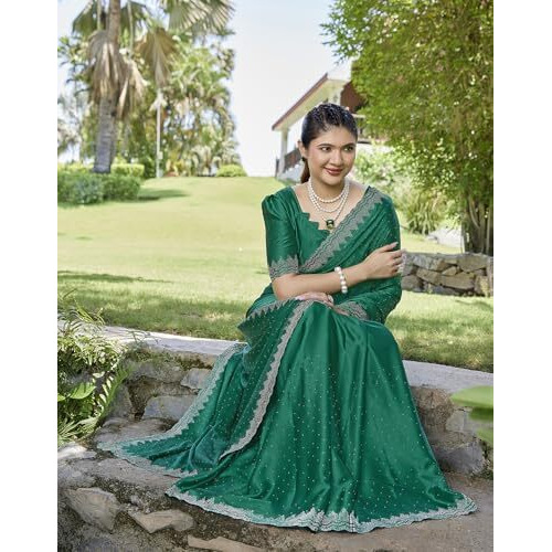 Yashika Women's Satin Moss Saree|Sarees for Women (AZ-YS-P2-PINTU GREEN)
