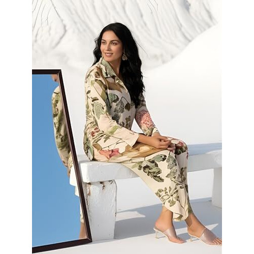 Yashika Regular Cotton Blend Floral Printed Kurta Bottom Set for Women Beige (AZ-YS-INT-KS2149-W-Parent