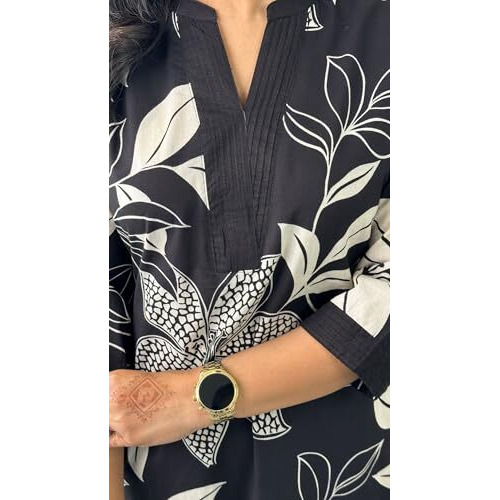 Yashika Regular Floral Printed Cotton Blend 3/4th Sleeve Knee Length V-Neck Kurta and Palazzo Set for Women (AZ-YS-OG-KS2204-Parent_Black