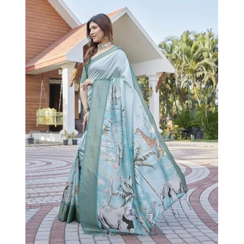 Yashika Women's Cotton Silk Dola Border Digital Printed Saree|Sarees for Women (AZ-YS-P1-DOBBY 05)