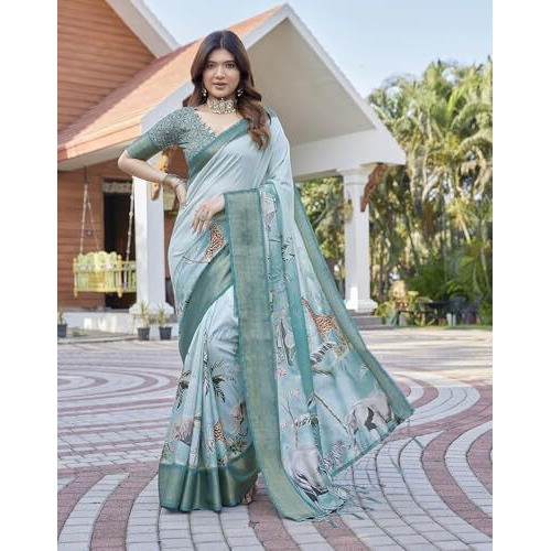 Yashika Women's Cotton Silk Dola Border Digital Printed Saree|Sarees for Women (AZ-YS-P1-DOBBY 05)