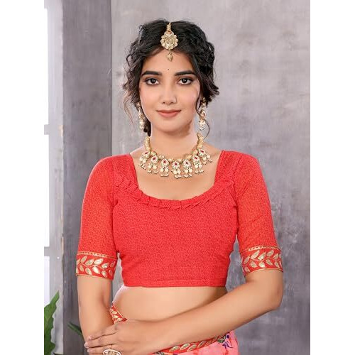 Yashika Women's Woven Latest Georgette Saree with Lace and Blouse Material (AZ-YS-P2-PADMINI-VANSHI-Parent-NEW_Peach)
