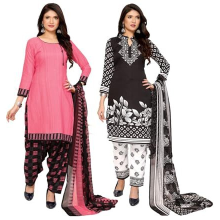 Yashika Women's Crepe Dress Material Set for Women | Unstitched Printed Fabric for Kurta Bottom & Dupatta (YS-NILU PINK-PRISHA BLACK)
