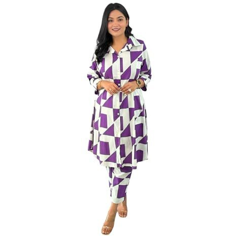 Yashika Blend Trendy Printed Cotton Bleand A-Line Trousers Woman Pant with Dupatta | Kurta Sets|Kurti for Women (AZ-YS-OG-KS2221-2XL) (AZ-YS-OG-KS2221-Parent_Purple