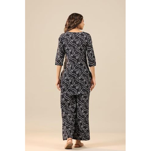 ANNI DESIGNER Women's Rayon Blend Straight Bandhej Printed Kurta with Pant (Nesta Blue_M_Blue_Medium)
