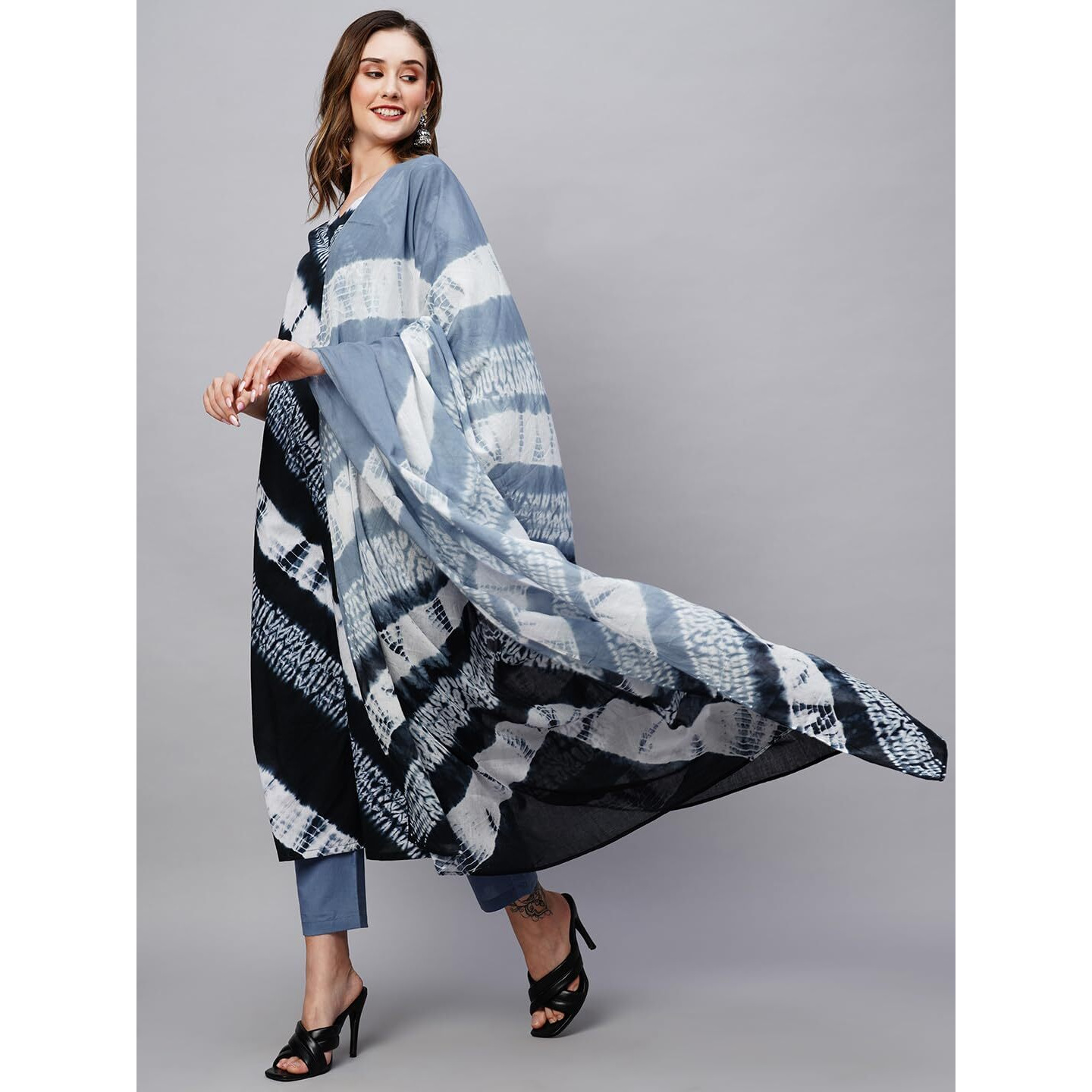 ANNI DESIGNER Women's Cotton Blend Straight Printed Kurta with Pant & Dupatta (Sana Blue-NW_S_Blue_Small)