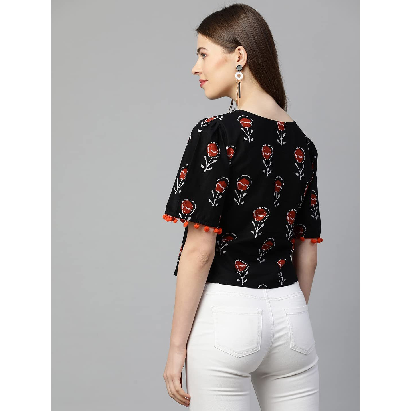 ANNI DESIGNER Women's Cotton Regular Top (TP-COT-10165-BLACK_S_Black_Small)