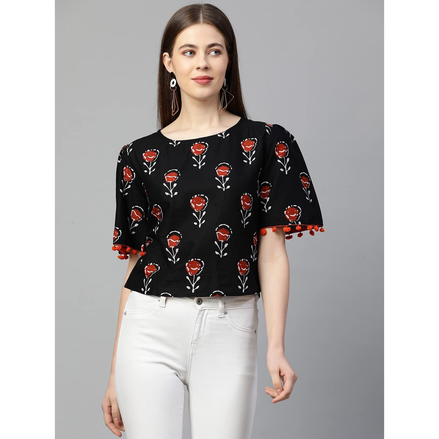 ANNI DESIGNER Women's Cotton Regular Top (TP-COT-10165-BLACK_S_Black_Small)