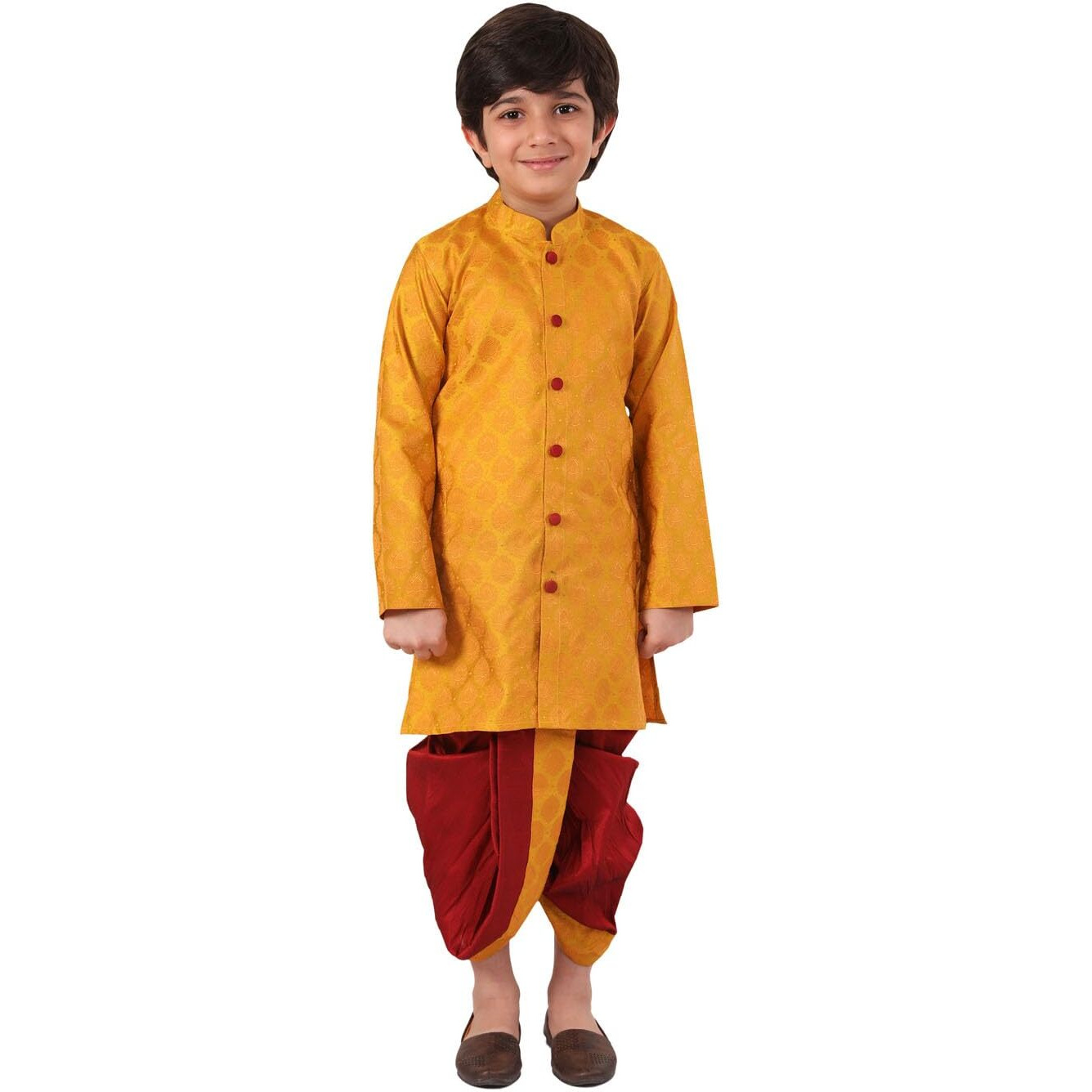 VASTRAMAY Boys' Yellow and Maroon Kurta And Dhoti Set_VASBDK218YW_20