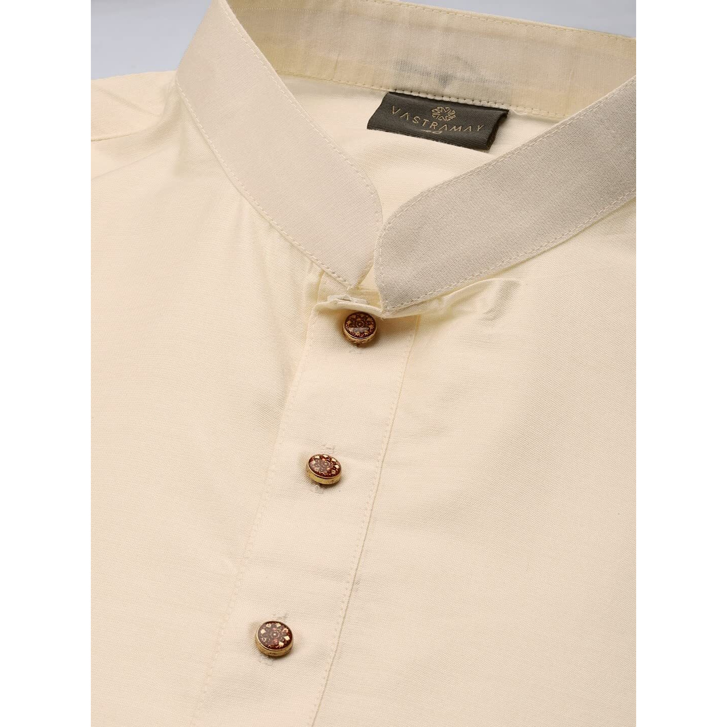 VASTRAMAY Mens' Cream Cotton Blend Kurta Dhoti And Dupatta_VASMDK007CR_36
