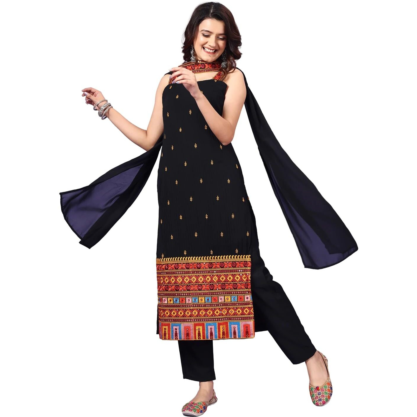 Wedani Black Georgette Embroidered Kurta Set for Women