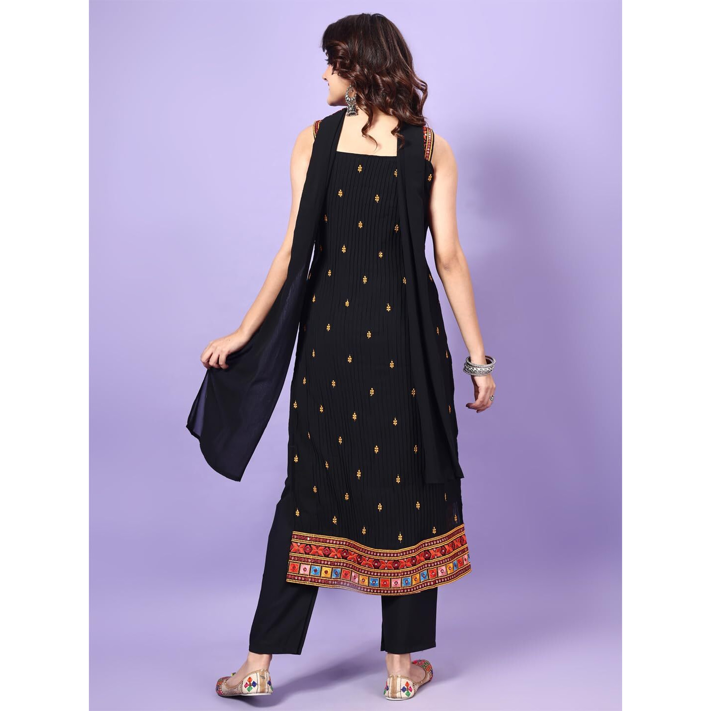Wedani Black Georgette Embroidered Kurta Set for Women