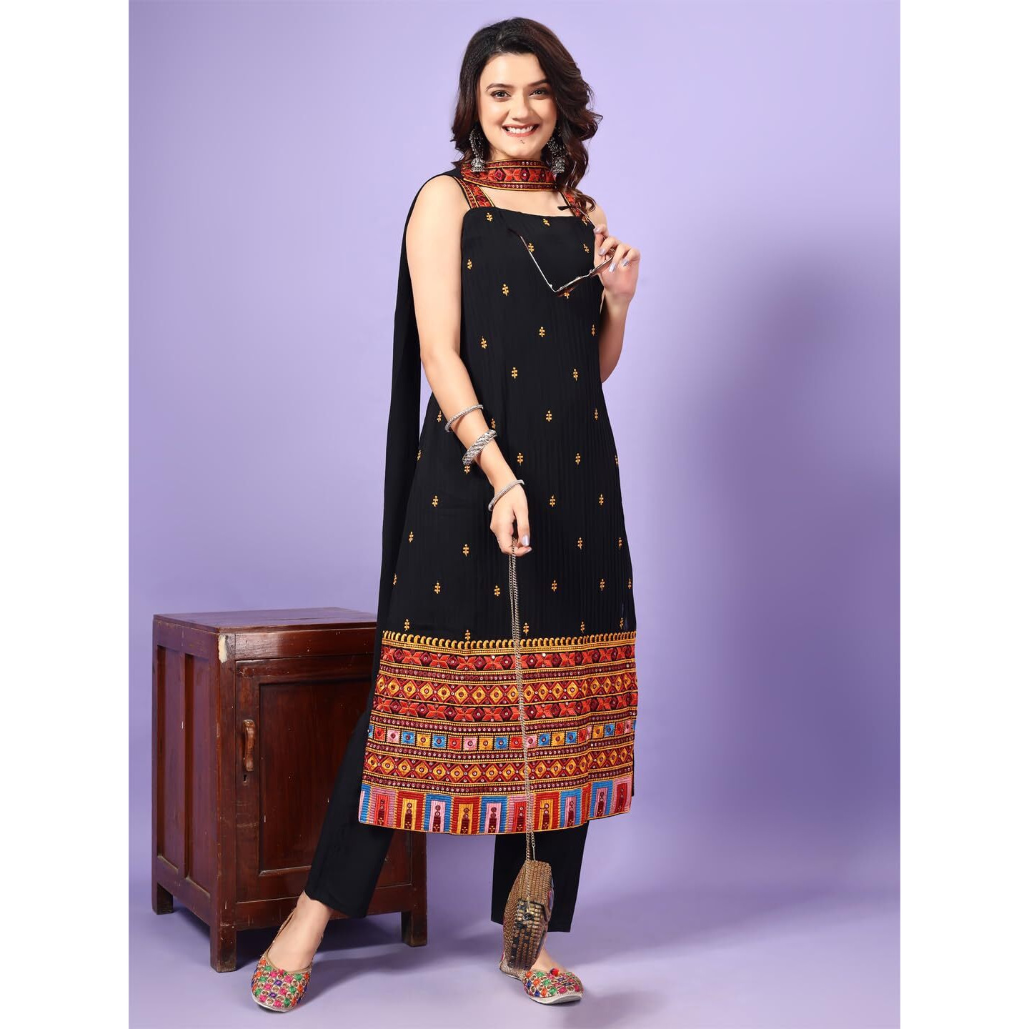 Wedani Black Georgette Embroidered Kurta Set for Women