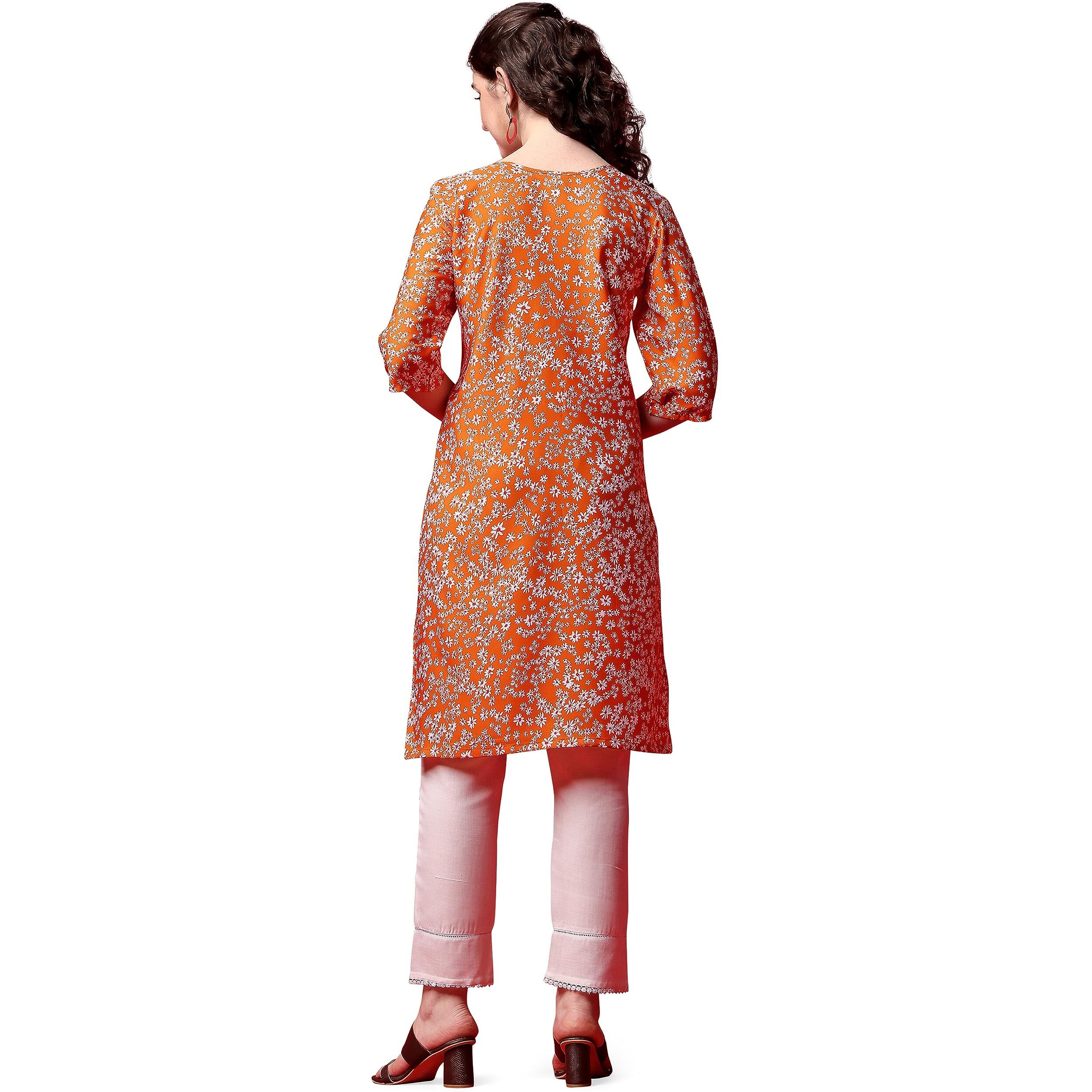 Yashika Women's Crepe Orange Straight Stitched Kurti || Kurta (YS-K1107-XL)