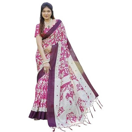 Yashika Women's Art silk with Tassels Saree|Sarees for Women (AZ-YS-P1-NAYSA PINK JHALAR)