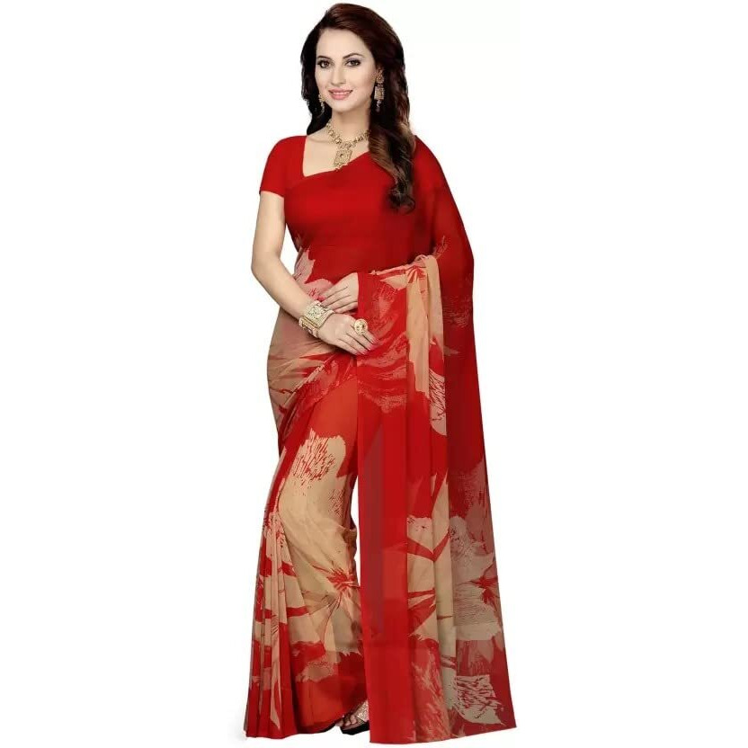 Yashika Women's Jacquard Georgette Standard Length Saree (Multi Red_06_Multi03)