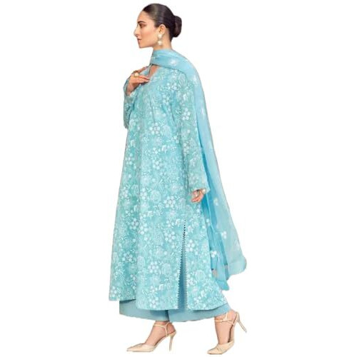 ANNI DESIGNER Women's Rayon Blend Printed Straight Kurta with Palazzo & Dupatta (Chetali Sky_XXL_Sky Blue_XX-Large)