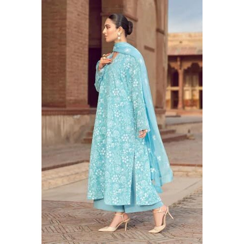 ANNI DESIGNER Women's Rayon Blend Printed Straight Kurta with Palazzo & Dupatta (Chetali Sky_XXL_Sky Blue_XX-Large)