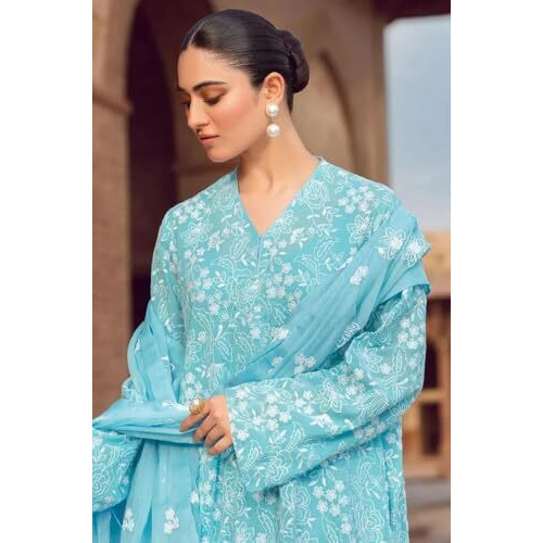 ANNI DESIGNER Women's Rayon Blend Printed Straight Kurta with Palazzo & Dupatta (Chetali Sky_XXL_Sky Blue_XX-Large)