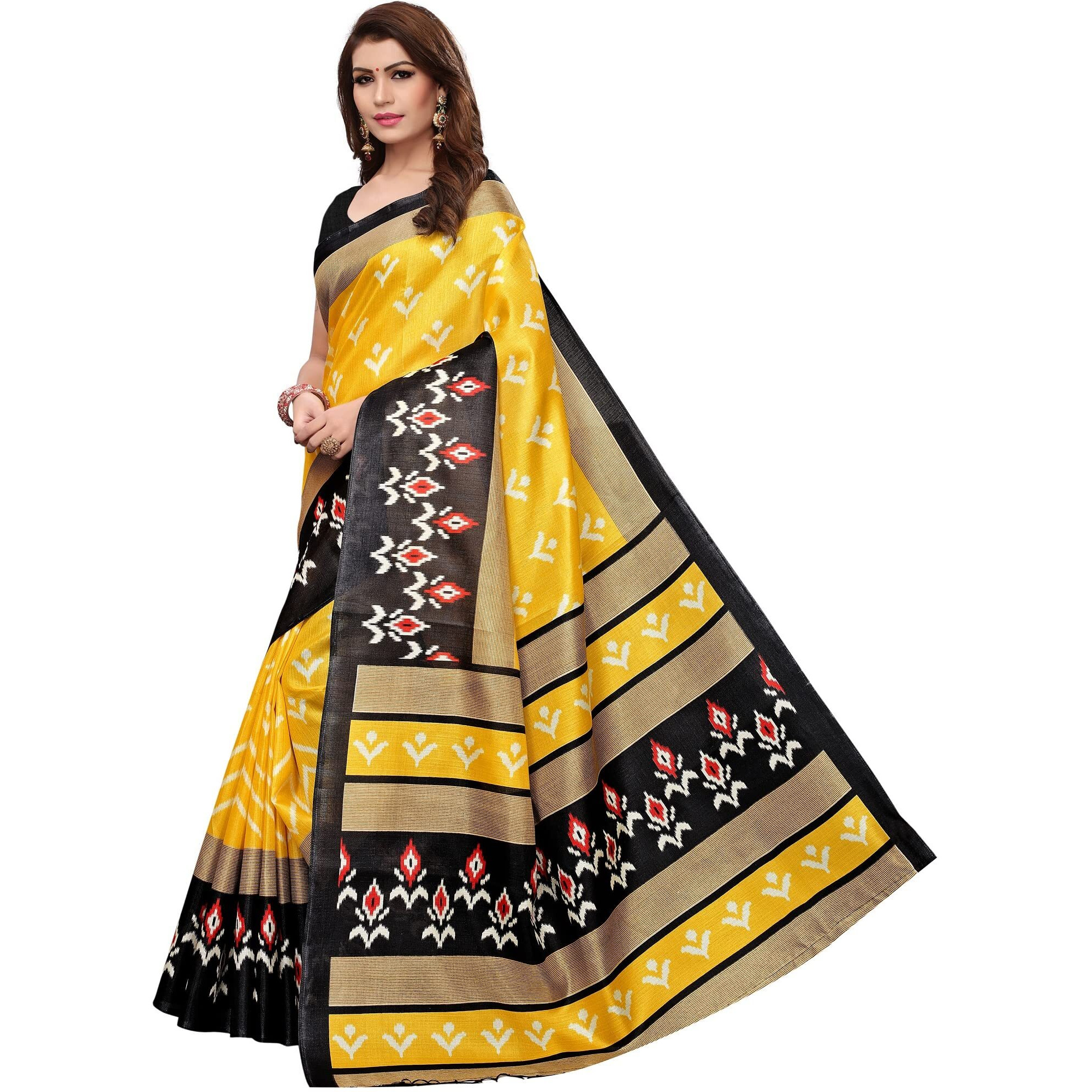 Yashika Womens Silk Saree With Attached Blouse (Sdpl-Priya_Yellow_Fs_Yellow)