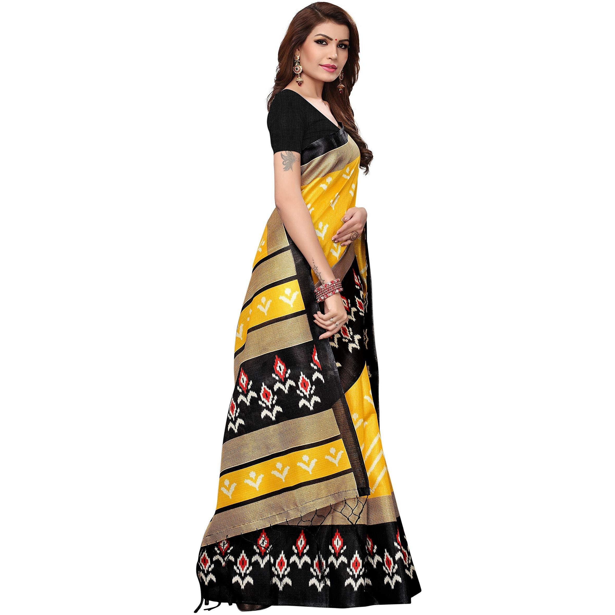 Yashika Womens Silk Saree With Attached Blouse (Sdpl-Priya_Yellow_Fs_Yellow)