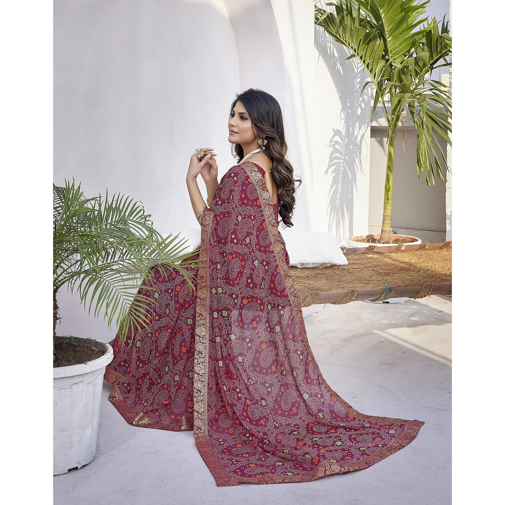 Yashika Womens Trendy Printed Jacquard Lace Georgette Saree with Blouse Material||Maroon Coloured Georgette Beautiful Saree||AZ-YS-P1-GULSHAN MAROON