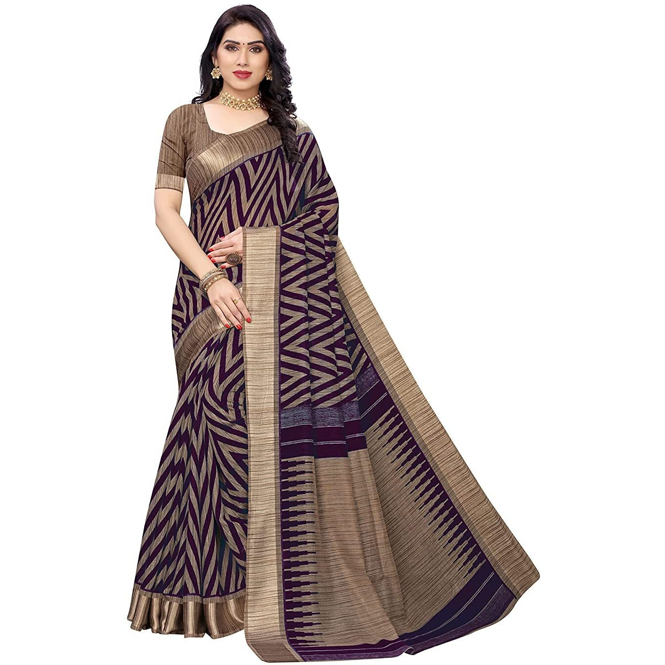 Yashika Womens Jacquard Linen Blend Standard Length Saree(Bee Wine)