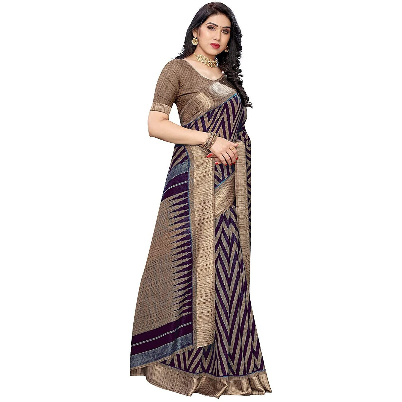 Yashika Womens Jacquard Linen Blend Standard Length Saree(Bee Wine)