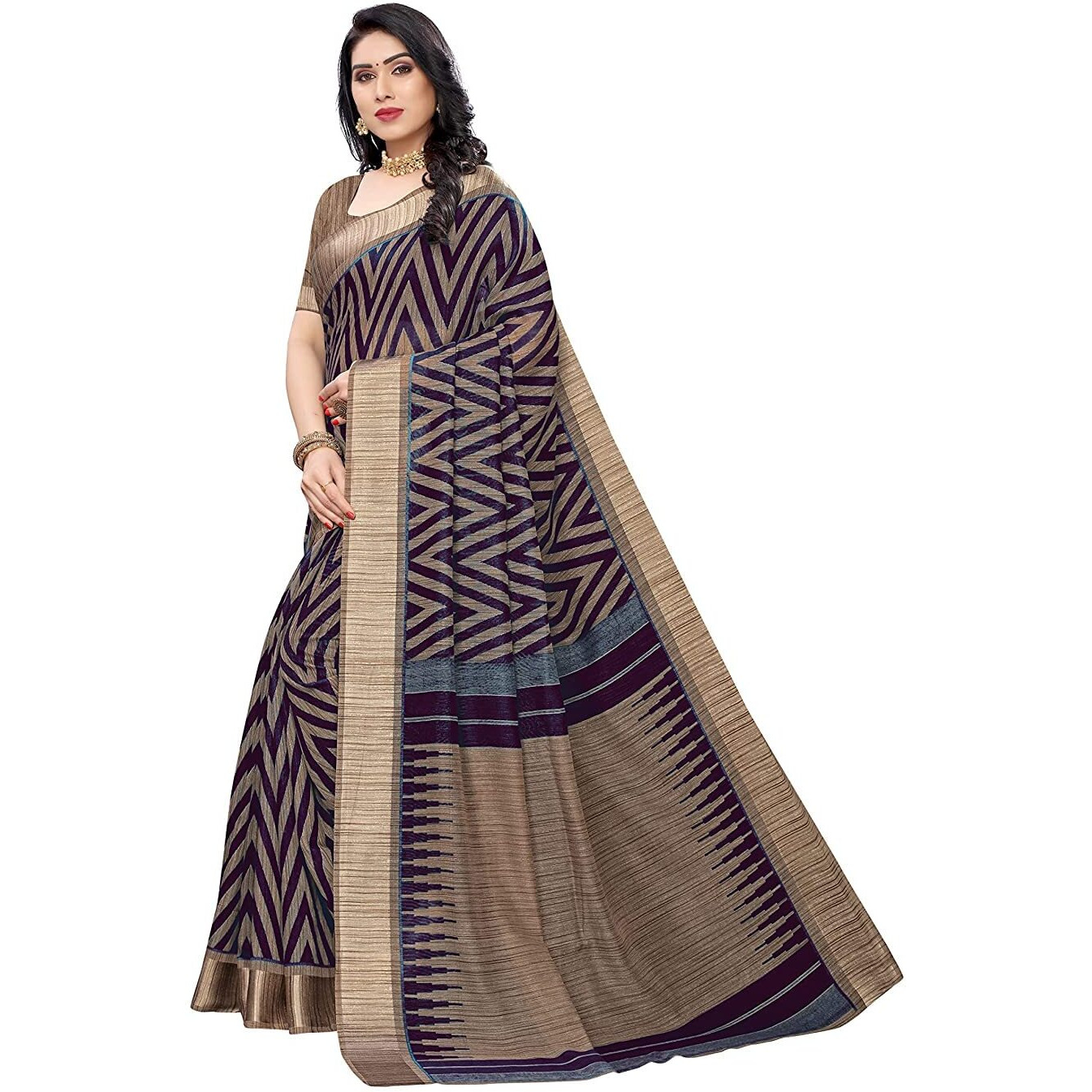 Yashika Womens Jacquard Linen Blend Standard Length Saree(Bee Wine)