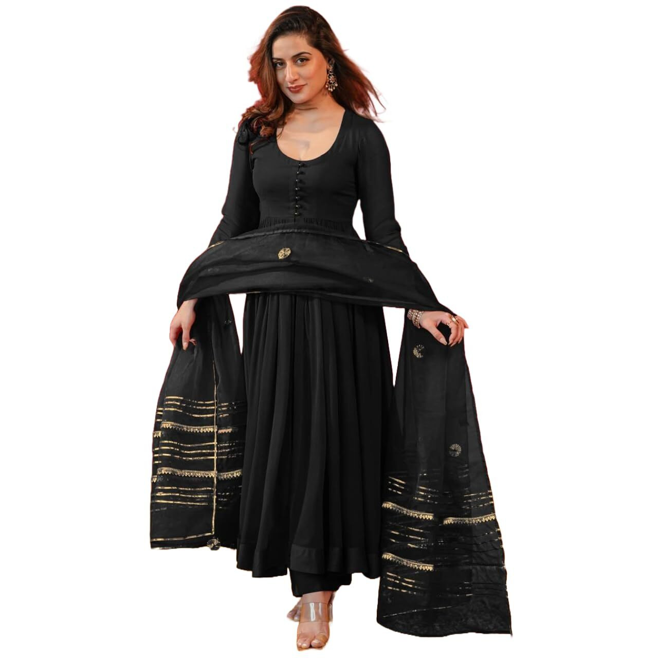 ANNI DESIGNER Women's Rayon Blend Floral Regular Kurta with Pant & Dupatta (JAYNTI RED_Black