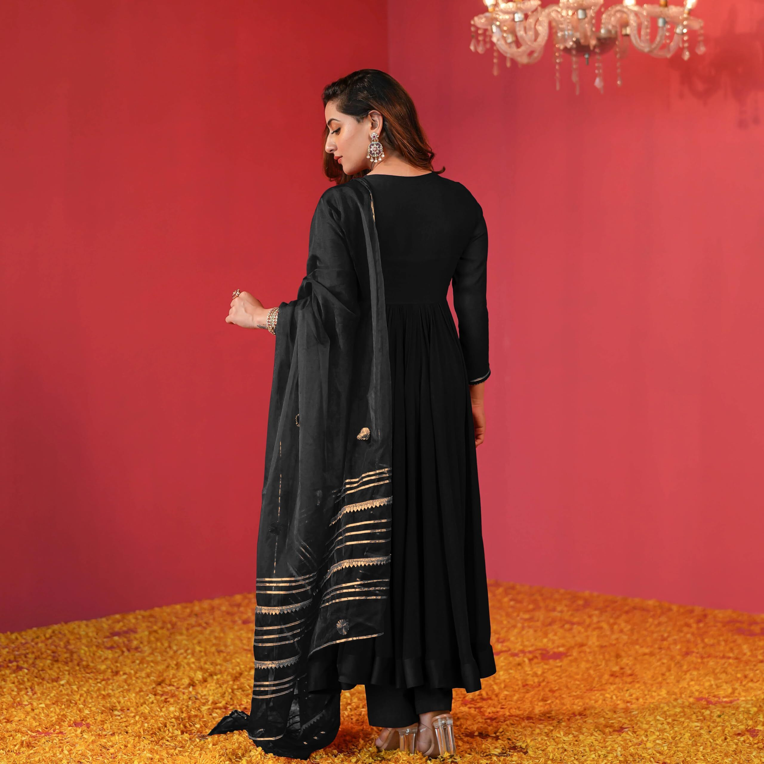 ANNI DESIGNER Women's Rayon Blend Floral Regular Kurta with Pant & Dupatta (JAYNTI RED_Black