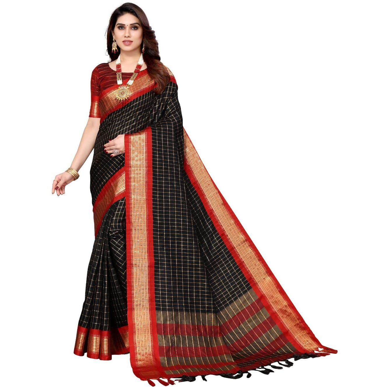 Yashika Womens Jacquard Cotton Silk Saree (BHAVINI Navy 01)