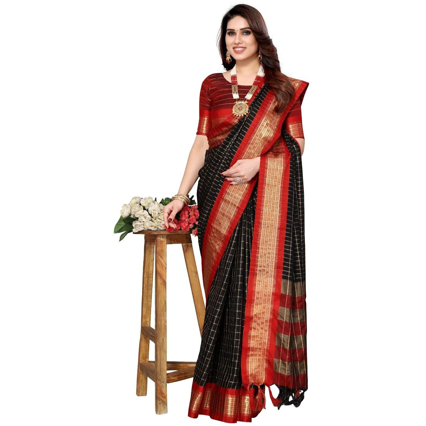 Yashika Womens Jacquard Cotton Silk Saree (BHAVINI Navy 01)