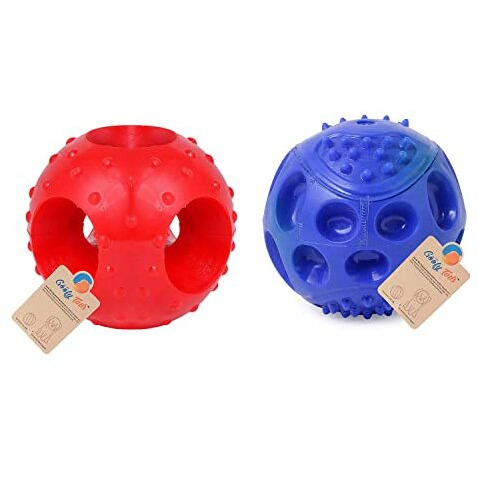 Goofy Tails Dog Ball Dog Toys Combo, Hard Squeaky Rubber Ball + Hole Ball Toys for Dogs, Chew Toys for Dogs, Squeaky Toys for Dogs, Ball for Dogs (Blue/Green/Orange)