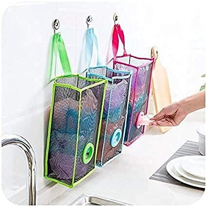 Lexazo Wall Hanging Garbage Bags Recycle Breathable Plastic Storage Polythene Garbage Bags Kitchen Organizer Plastic Wall Mounted Rubbish Bag Container- Pack of 1 Multi Color