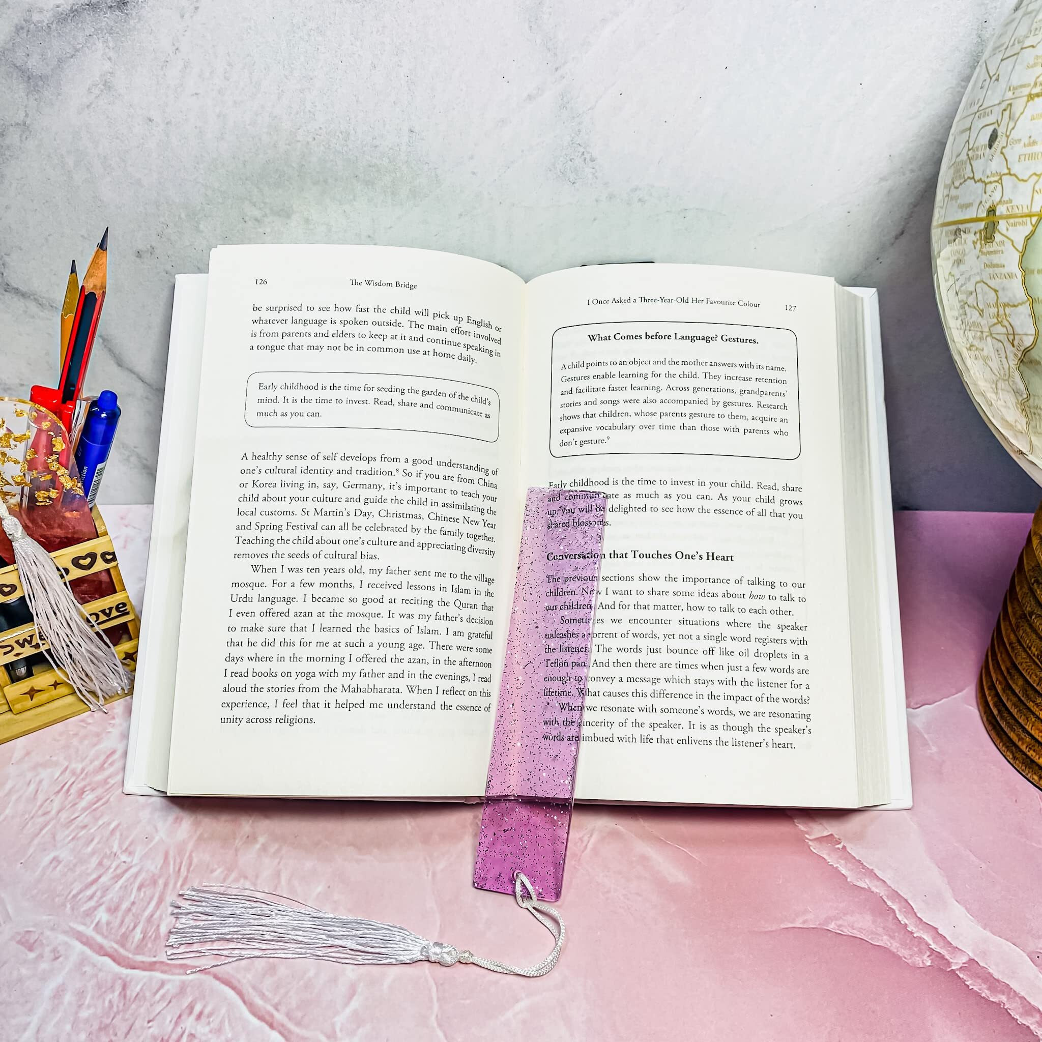 ITZYL Rectangular Resin Handmade Bookmark with Tassels for Women Teacher Kids Book Lovers Gift (Pack of 1)- Purple