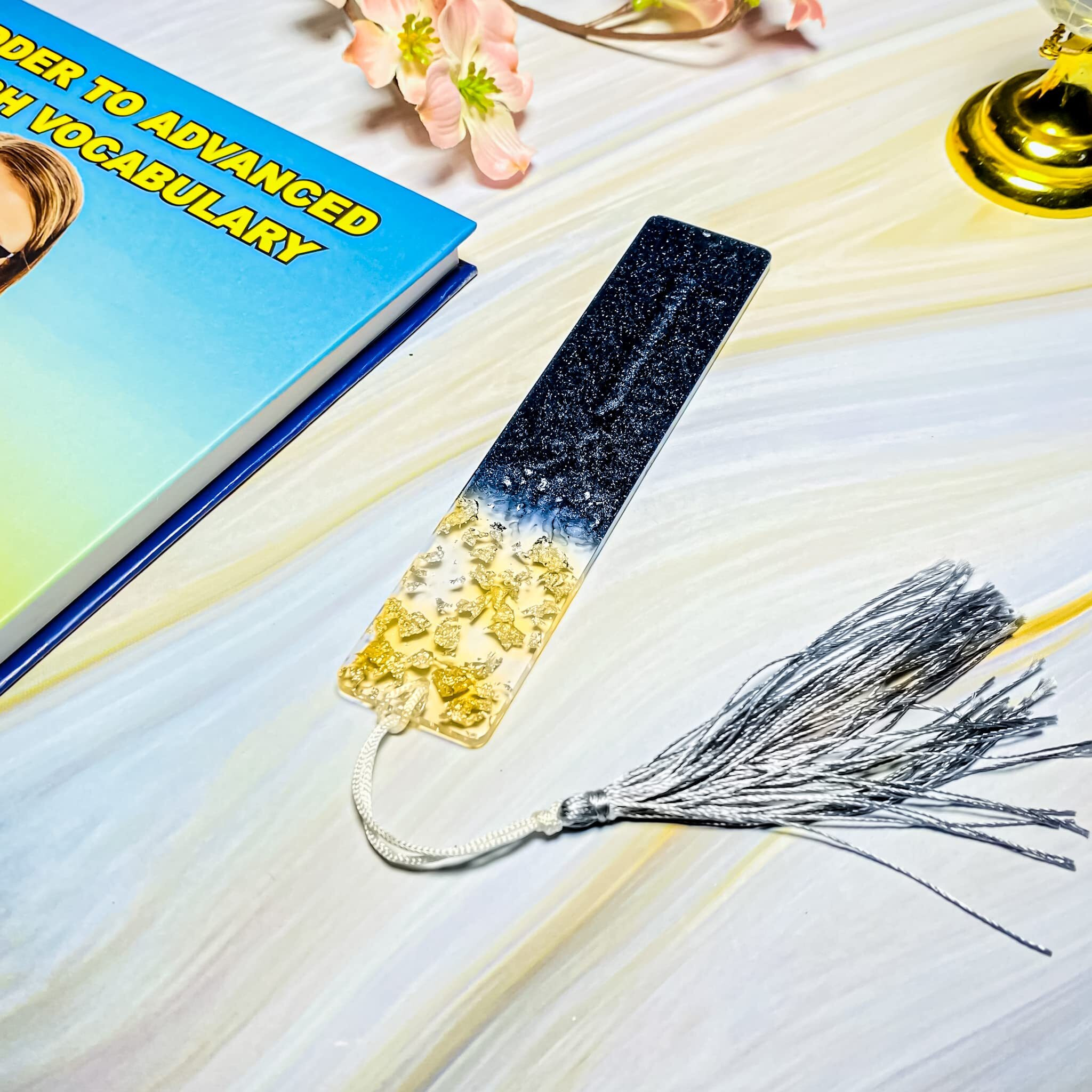 ITZYL Rectangular Resin Handmade Bookmark with Tassels for Women Teacher Kids Book Lovers Gift (Pack of 1)-Black