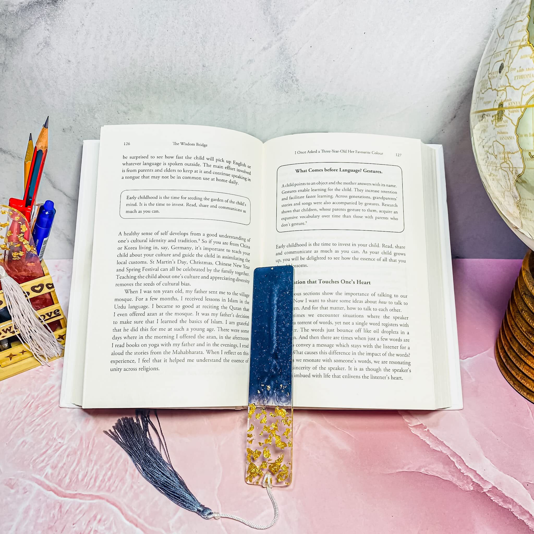 ITZYL Rectangular Resin Handmade Bookmark with Tassels for Women Teacher Kids Book Lovers Gift (Pack of 1)-Black