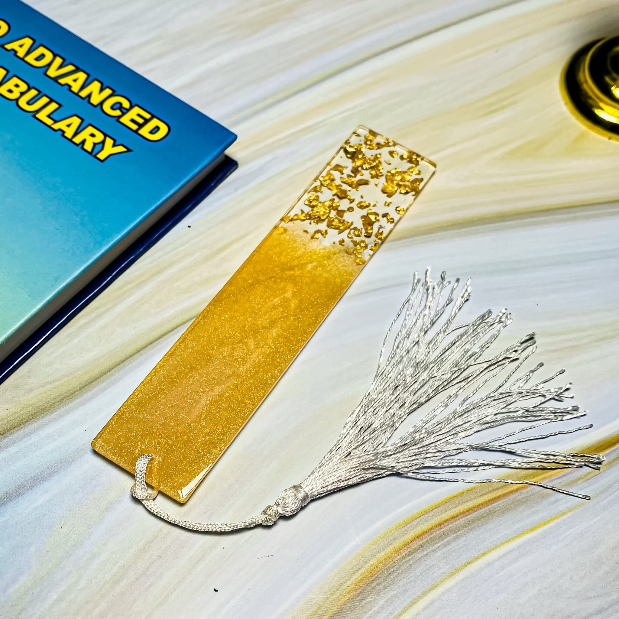 ITZYL Rectangular Resin Handmade Bookmark with Tassels for Women Teacher Kids Book Lovers Gift (Pack of 1)-Yellow