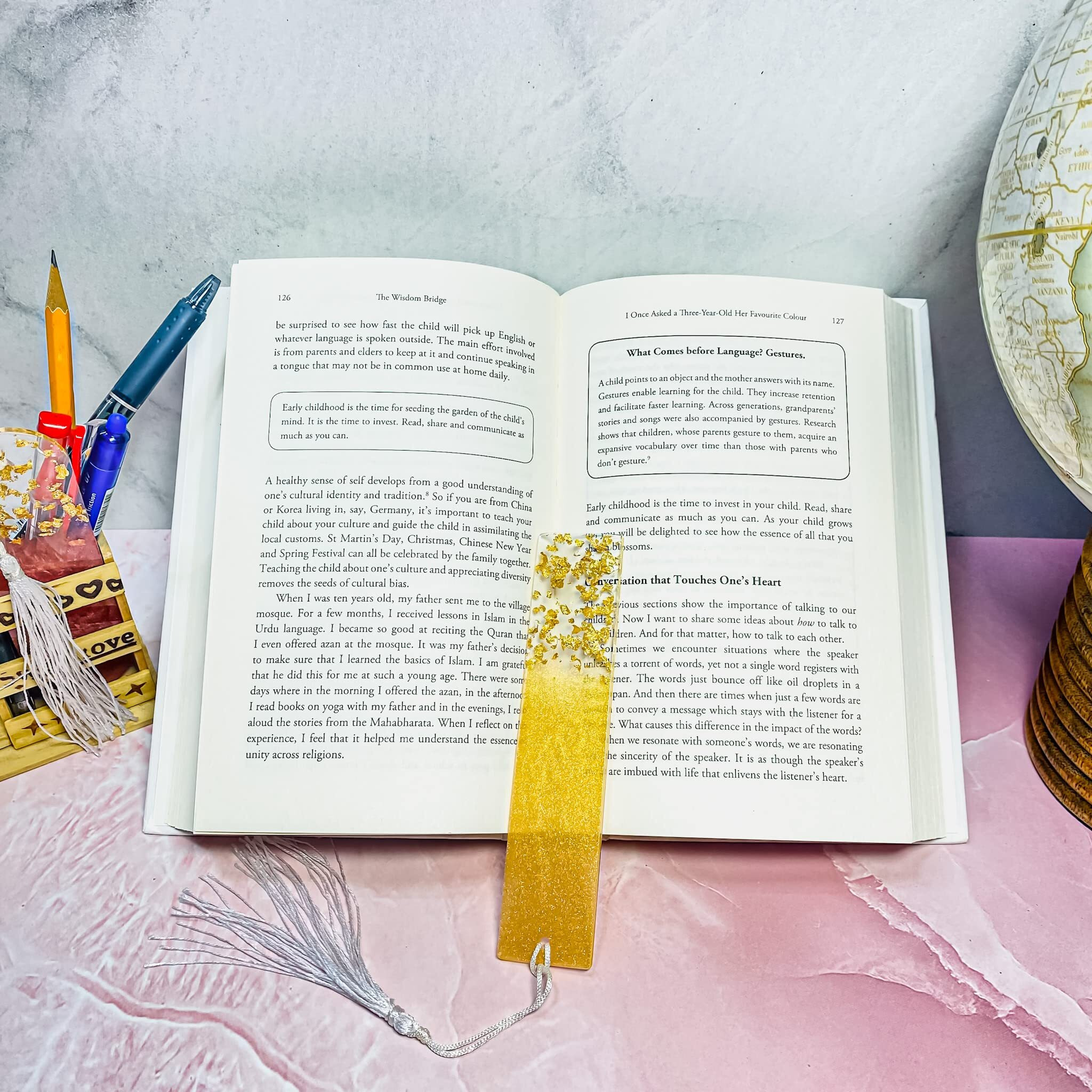 ITZYL Rectangular Resin Handmade Bookmark with Tassels for Women Teacher Kids Book Lovers Gift (Pack of 1)-Yellow