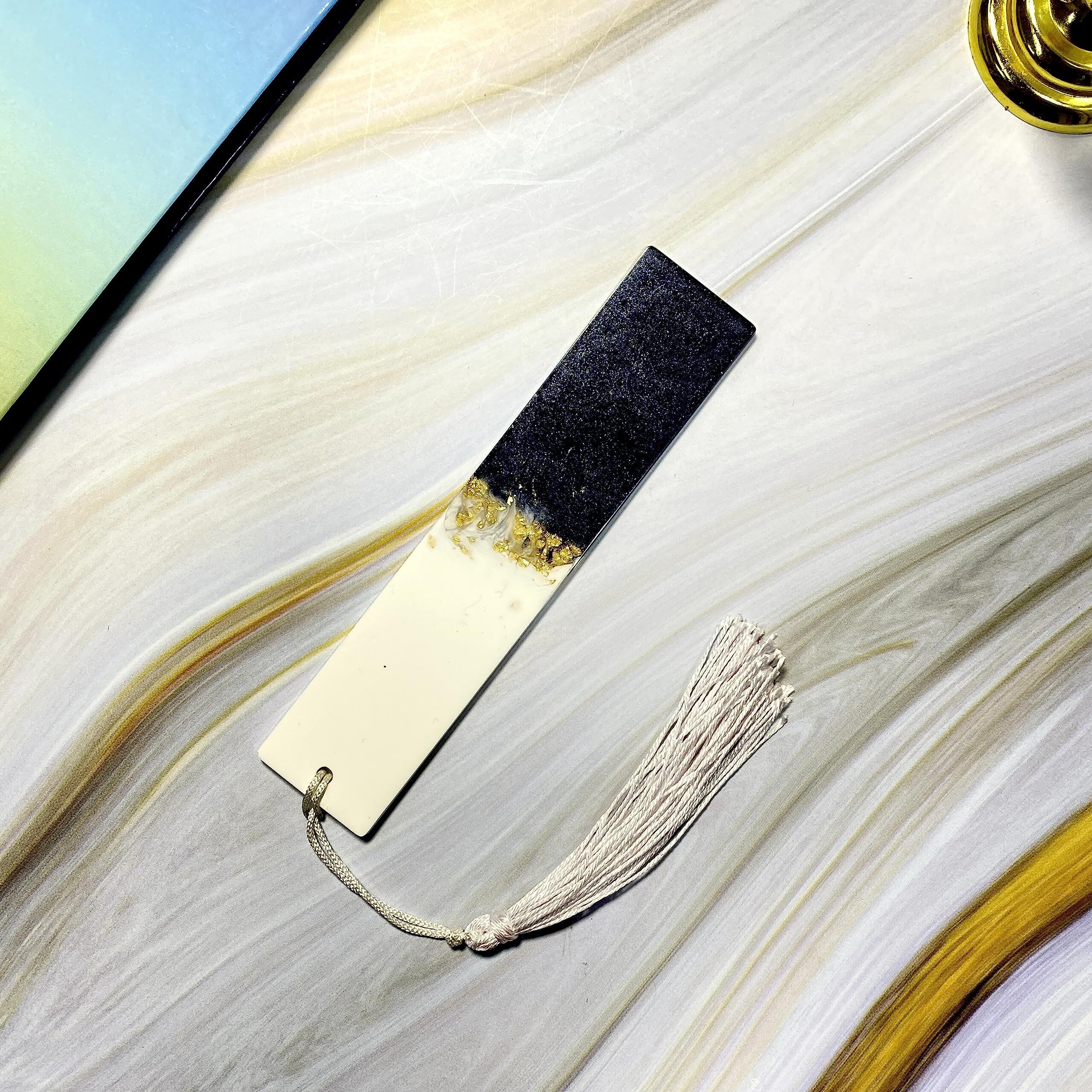 ITZYL Rectangular Resin Handmade Bookmark with Tassels for Women Teacher Kids Book Lovers Gift (Pack of 1)-Black White