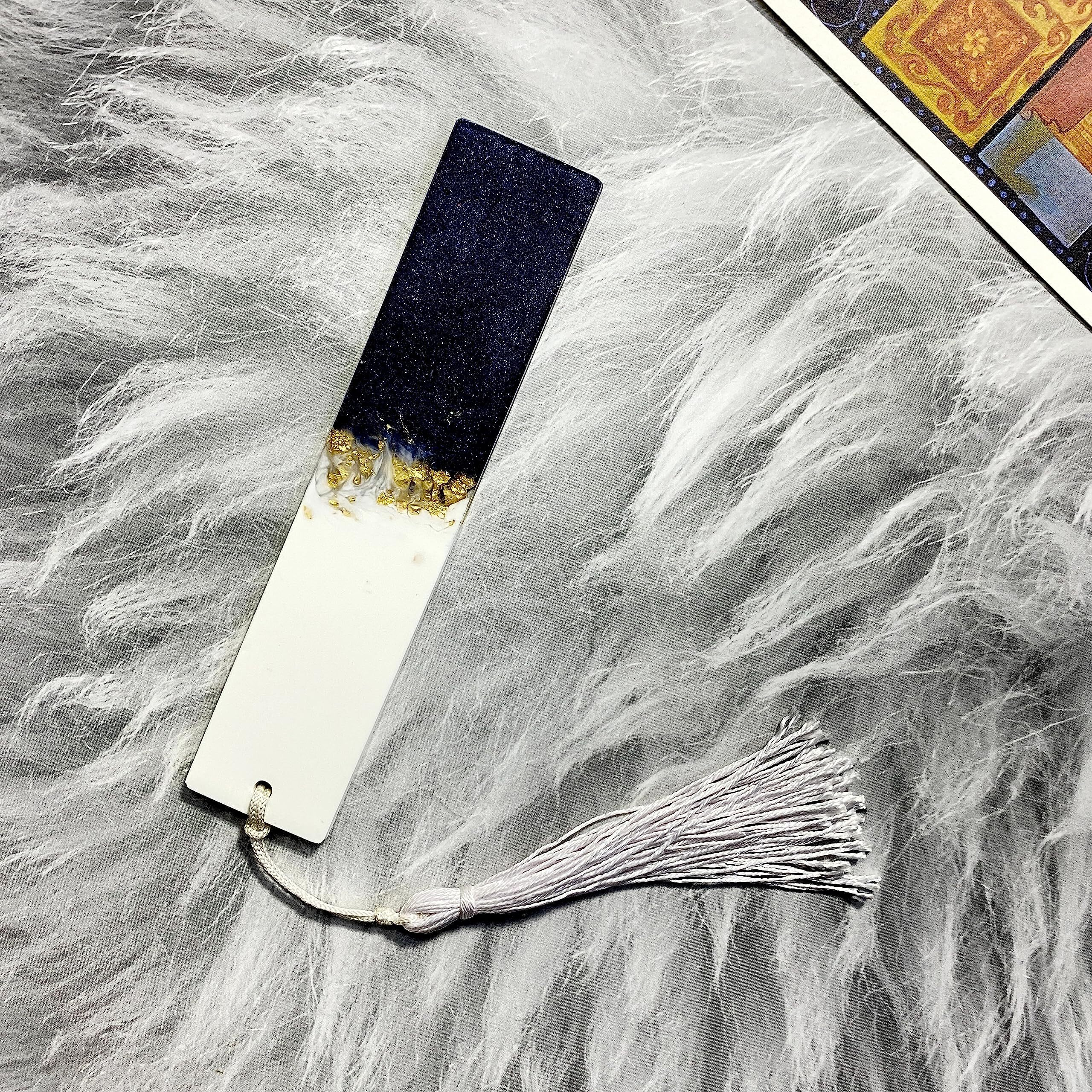 ITZYL Rectangular Resin Handmade Bookmark with Tassels for Women Teacher Kids Book Lovers Gift (Pack of 1)-Black White