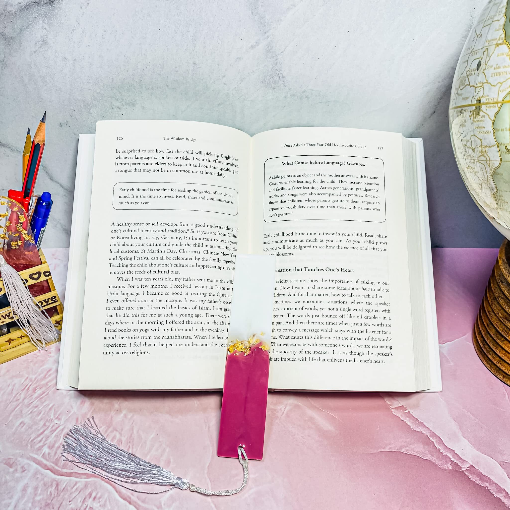 ITZYL Rectangular Resin Handmade Bookmark with Tassels for Women Teacher Kids Book Lovers Gift (Pack of 1)-Maroon