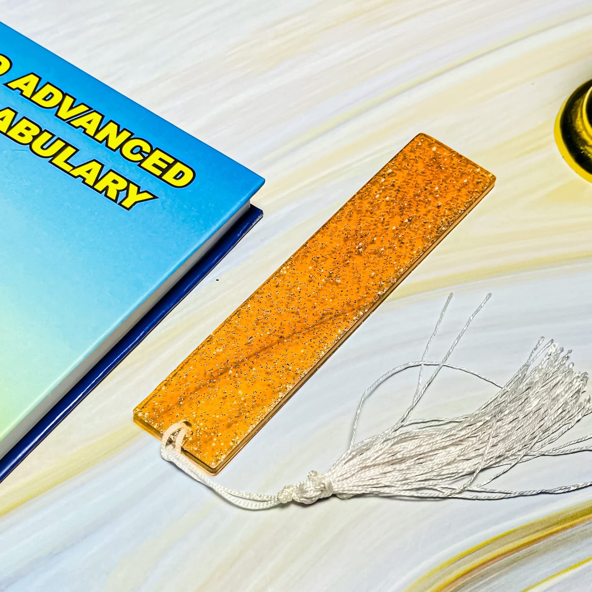 ITZYL Rectangular Resin Handmade Bookmark with Tassels for Women Teacher Kids Book Lovers Gift (Pack of 1)-Alcoholic Orange