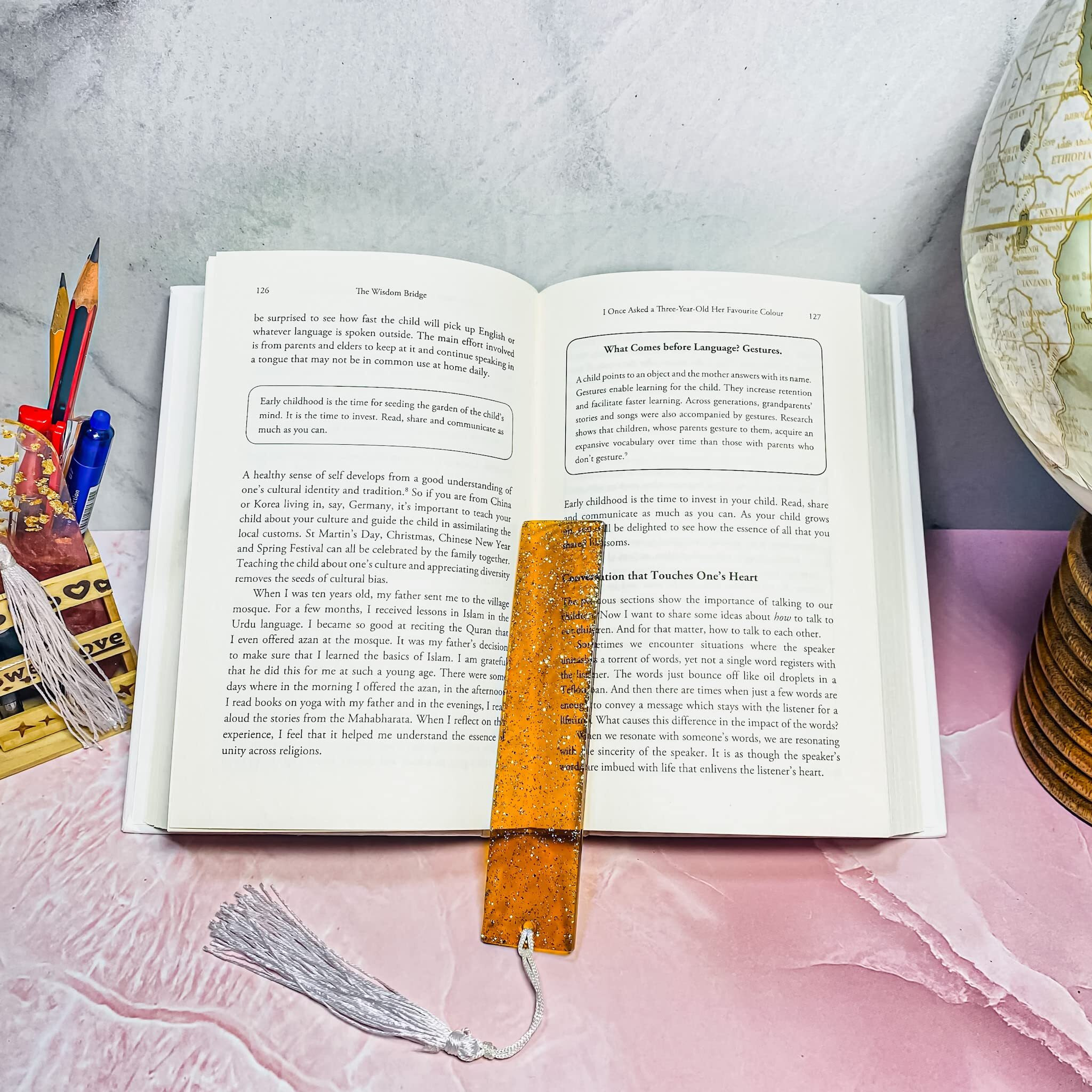 ITZYL Rectangular Resin Handmade Bookmark with Tassels for Women Teacher Kids Book Lovers Gift (Pack of 1)-Alcoholic Orange