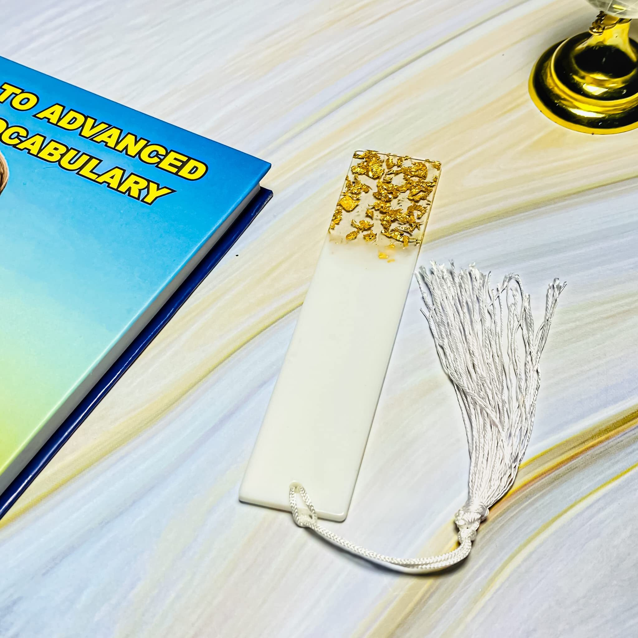ITZYL Rectangular Resin Handmade Bookmark with Tassels for Women Teacher Kids Book Lovers Gift (Pack of 1)-White
