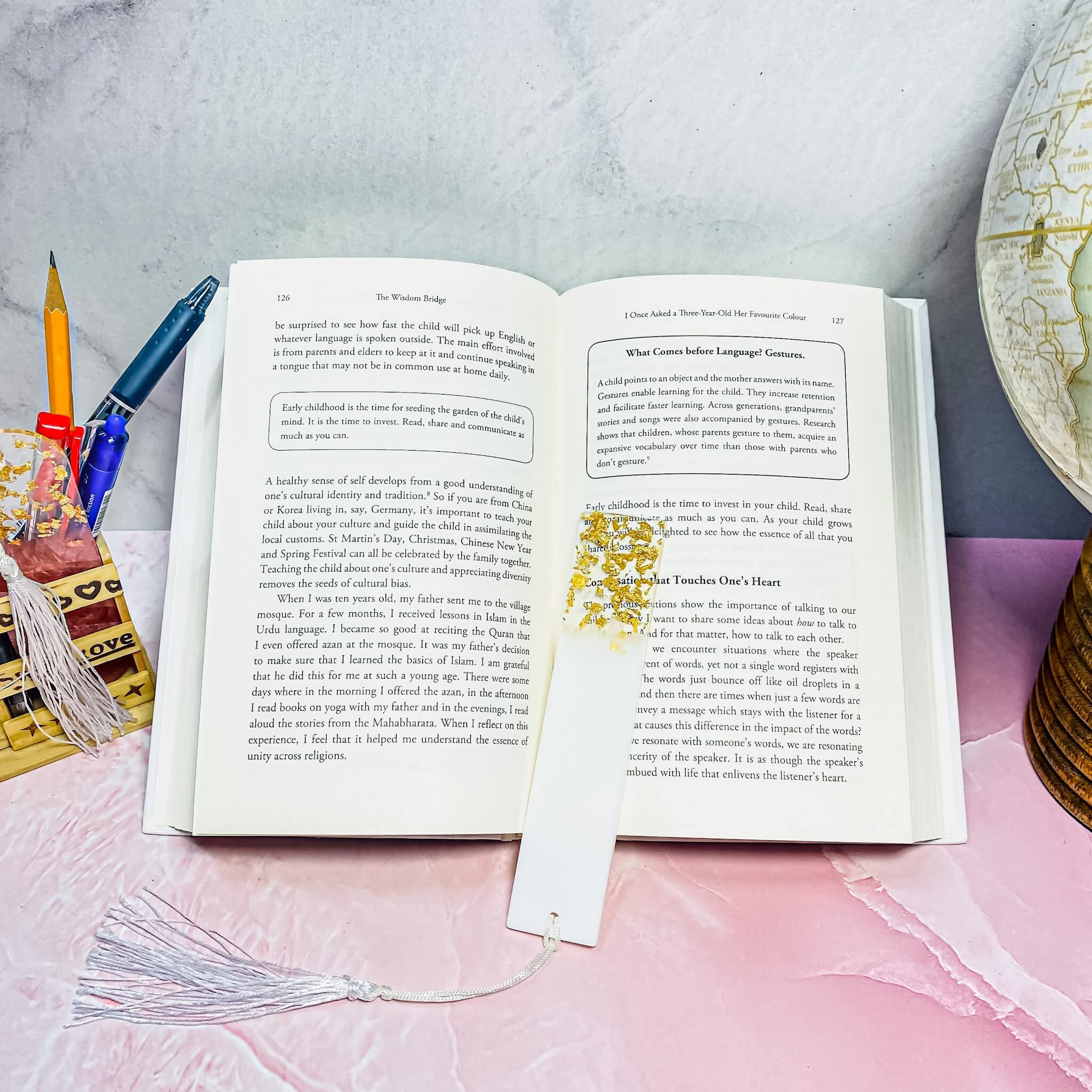 ITZYL Rectangular Resin Handmade Bookmark with Tassels for Women Teacher Kids Book Lovers Gift (Pack of 1)-White