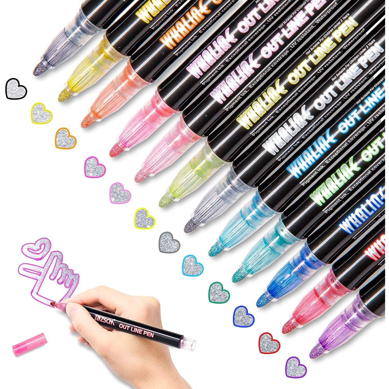 KITIKITTZ Metallic Marker Pens, 12 Colors Double Line Paint Permanent Pens for Gift Card (Set of 12, Multicolor)