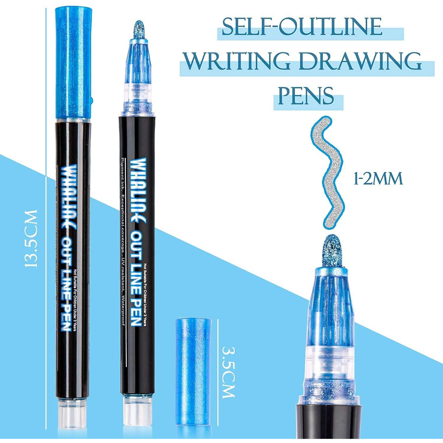KITIKITTZ Metallic Marker Pens, 12 Colors Double Line Paint Permanent Pens for Gift Card (Set of 12, Multicolor)