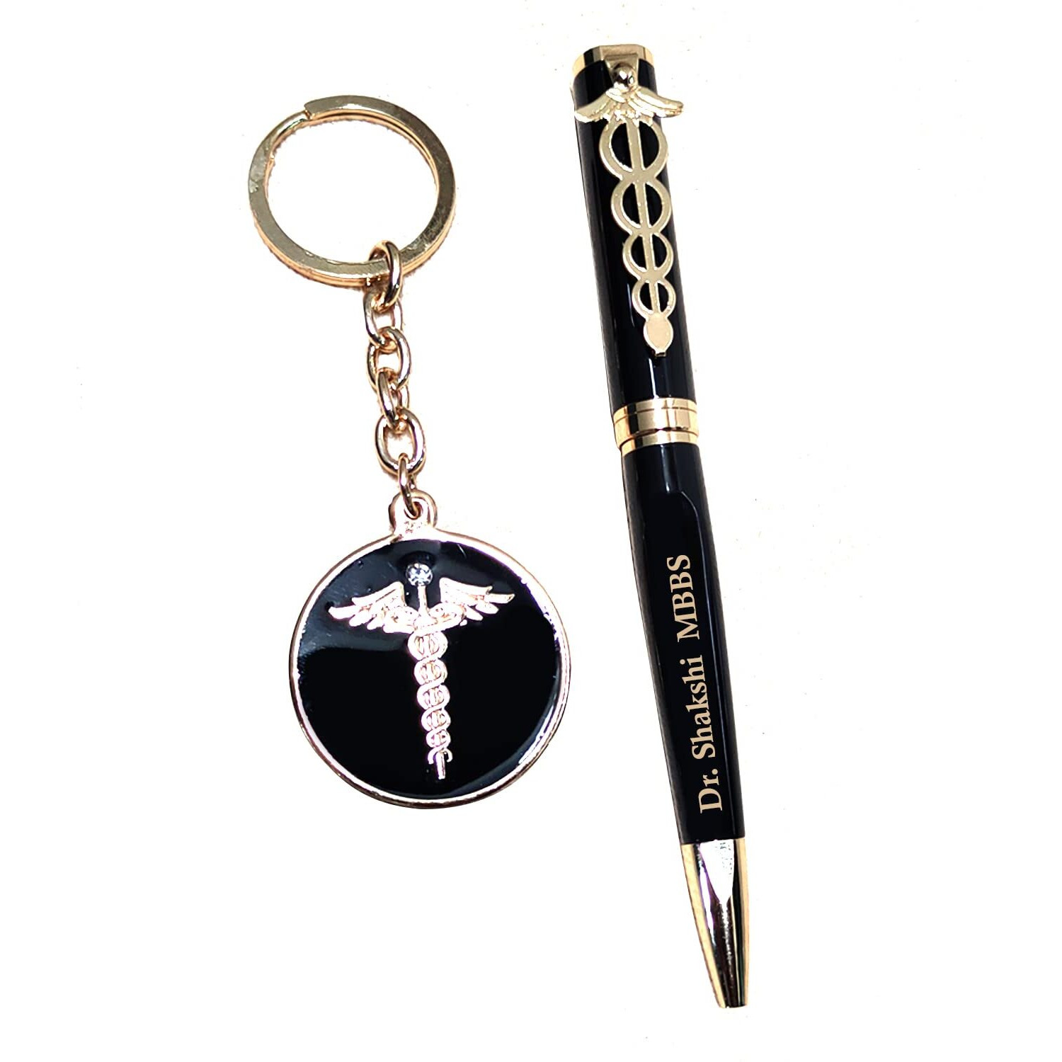 Sensygifts Doctor Personalized Matt Black Ball Pen&Keychain With Your Name Engraved For Doctor|Customized Gift Combo|